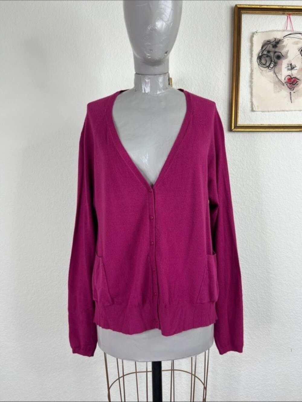 Olivaceous Cashmere Blend Long Sleeve V Neck Pockets Curved Hem Cardigan Sweater